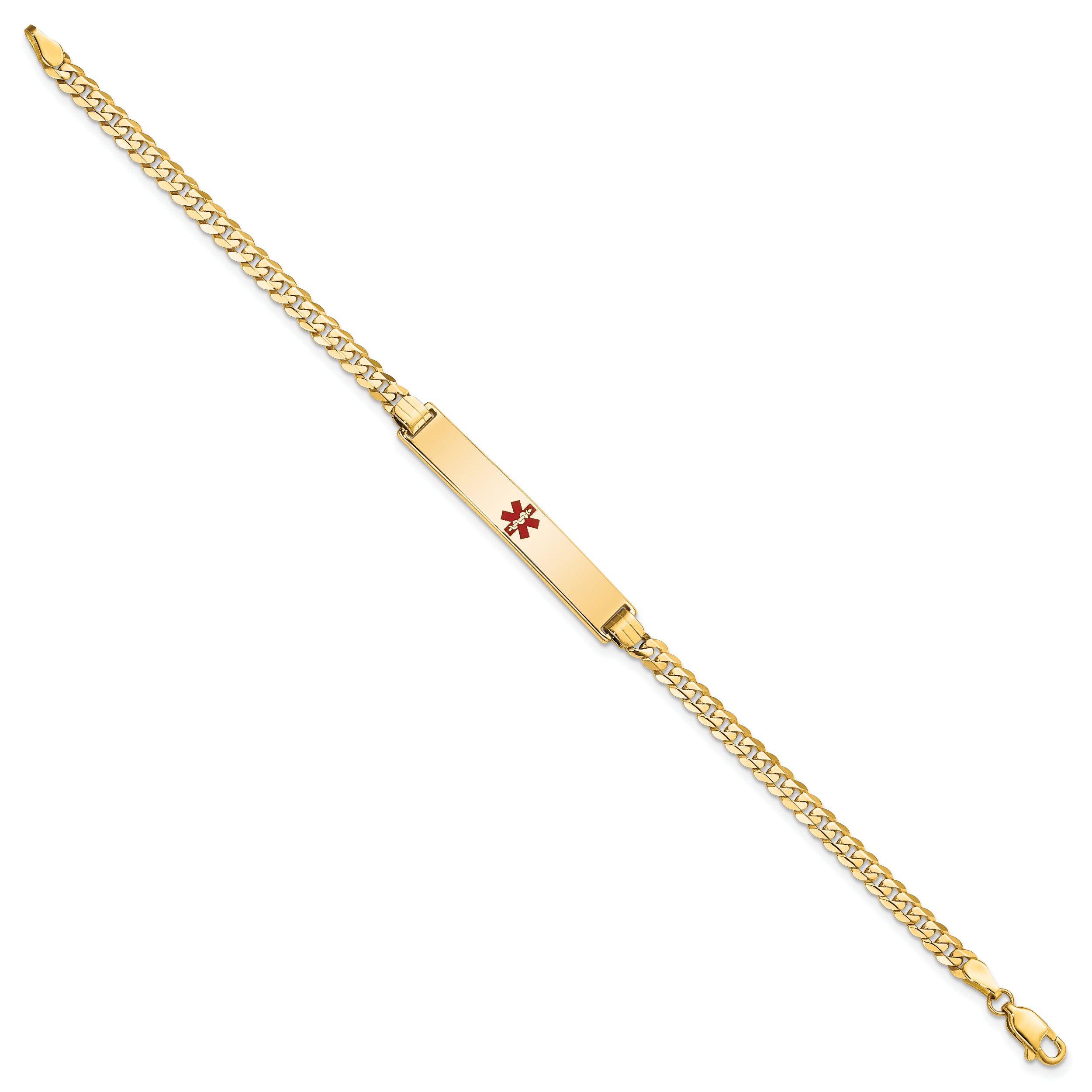 14K Medical Red Enamel Flat Curb Link ID Bracelet