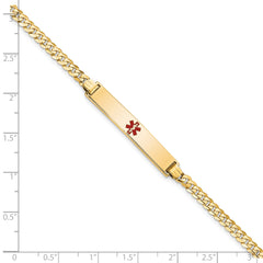 14K Medical Red Enamel Flat Curb Link ID Bracelet