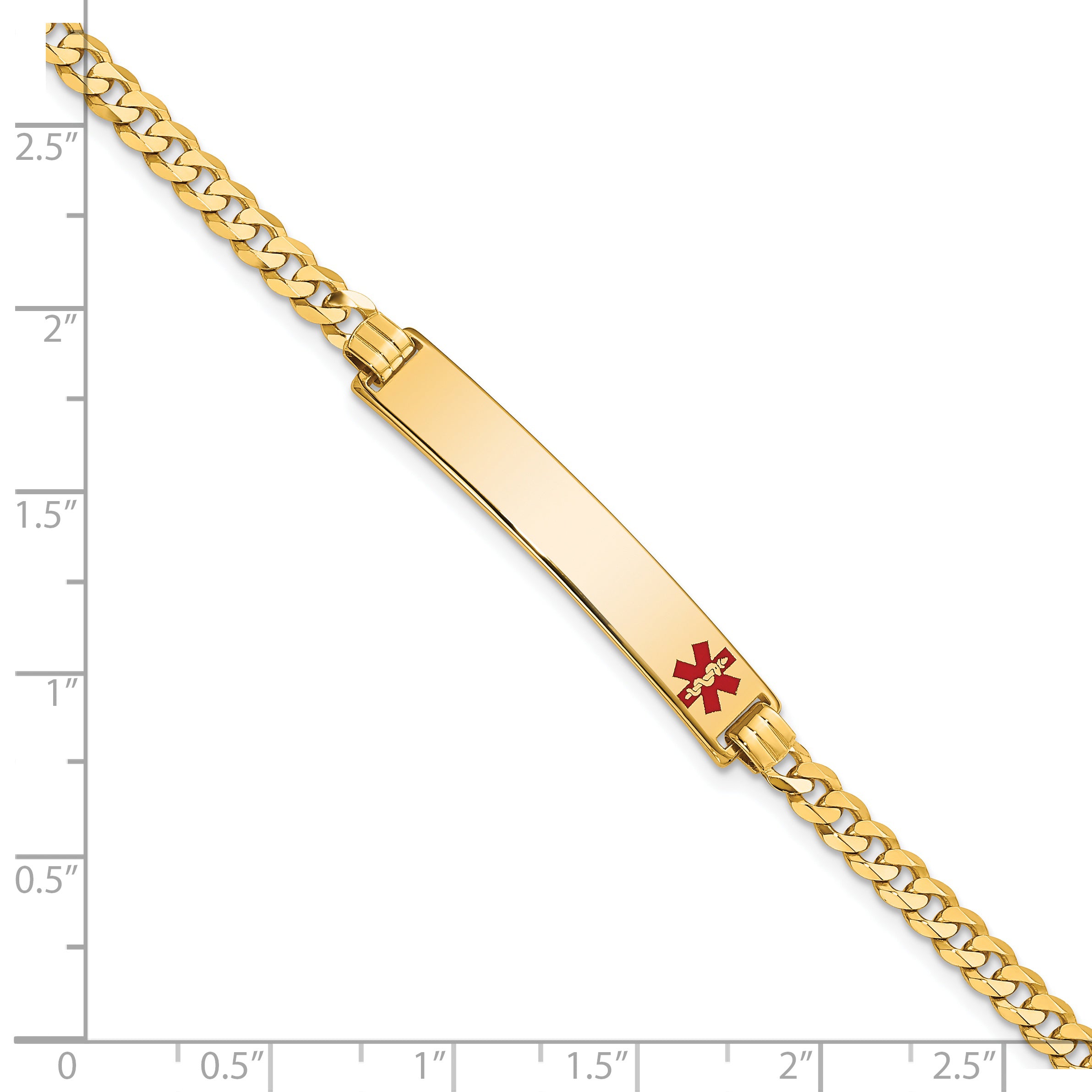 14K Medical Red Enamel Flat Curb Link ID Bracelet