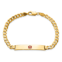 14K Medical Red Enamel Flat Curb Link ID Bracelet