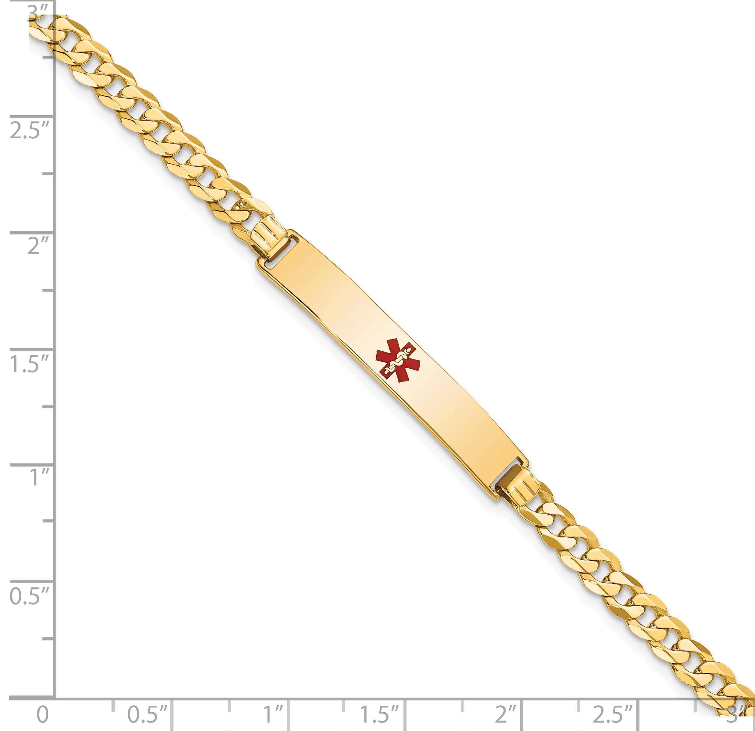 14K Medical Red Enamel Flat Curb Link ID Bracelet