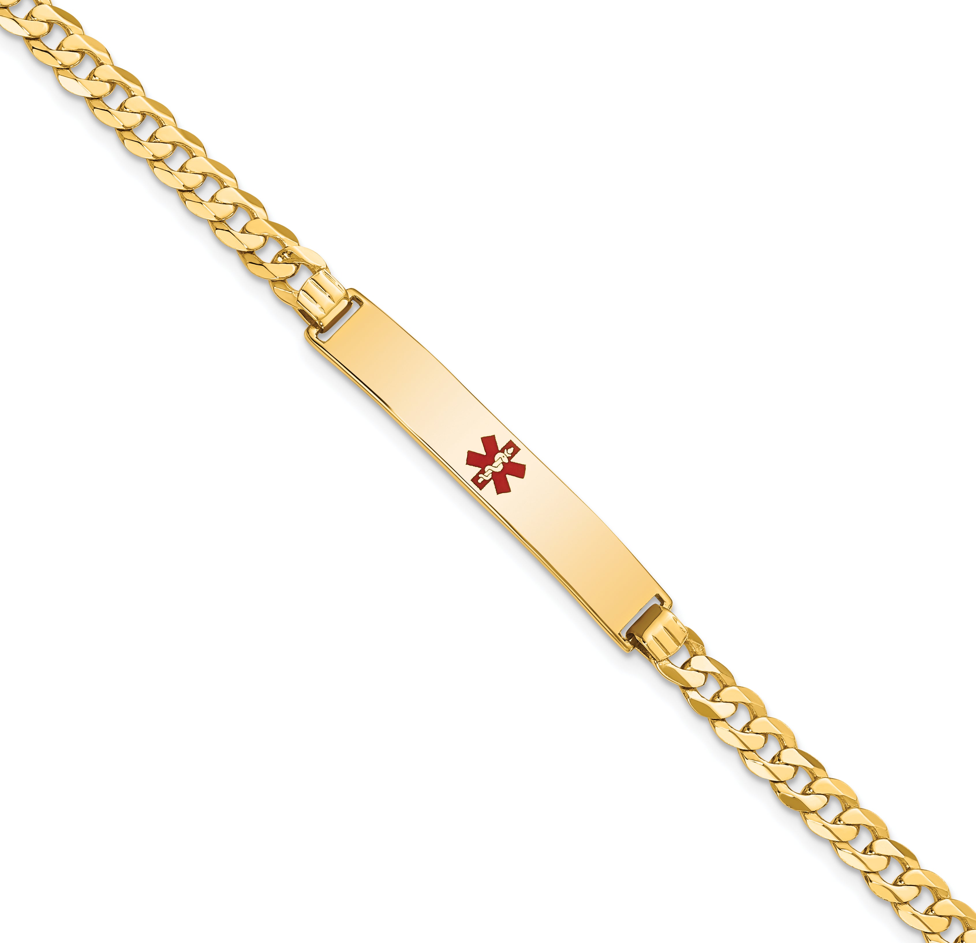 14K Medical Red Enamel Flat Curb Link ID Bracelet