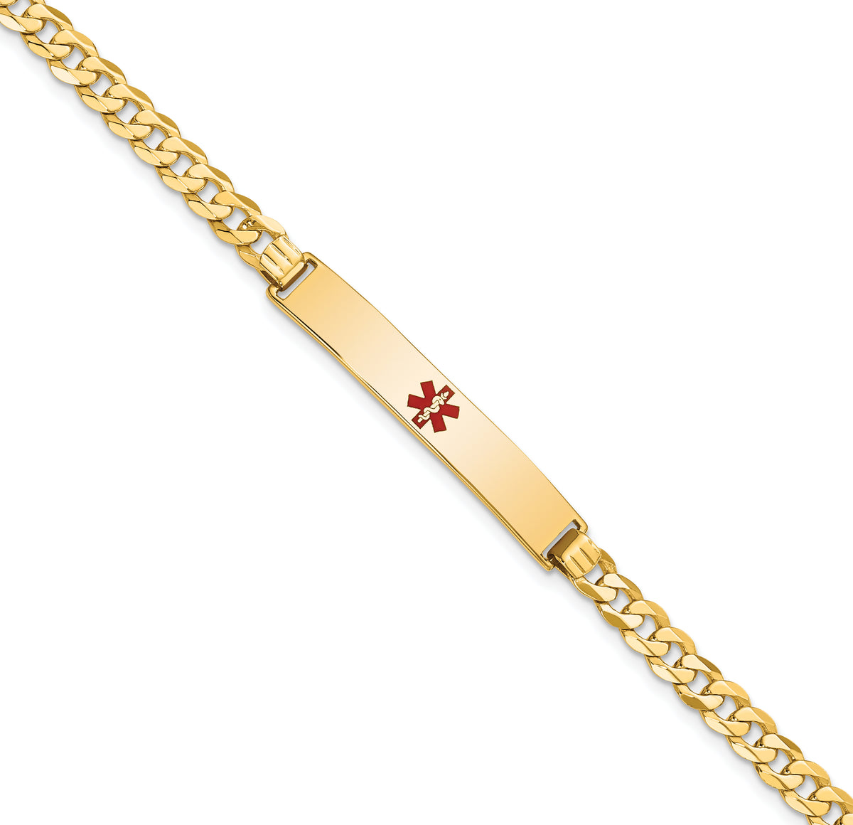 14K Medical Red Enamel Flat Curb Link ID Bracelet