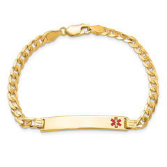 14K Medical Red Enamel Flat Curb Link ID Bracelet