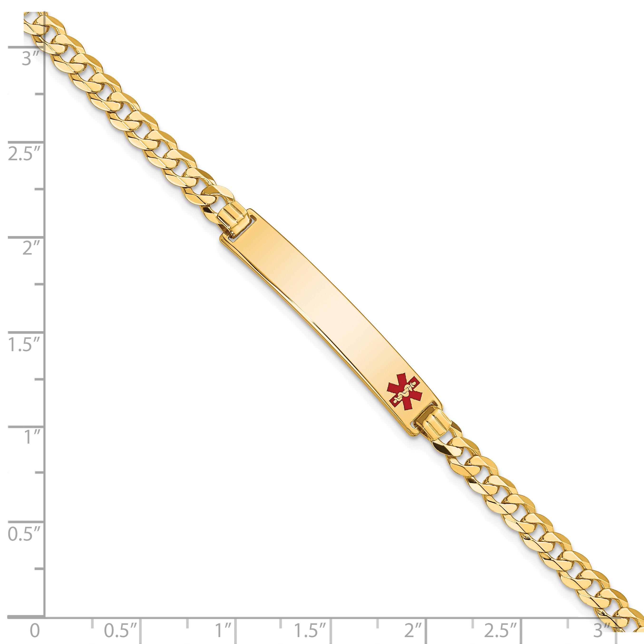 14K Medical Red Enamel Flat Curb Link ID Bracelet