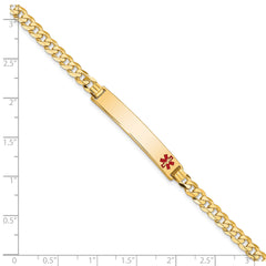 14K Medical Red Enamel Flat Curb Link ID Bracelet