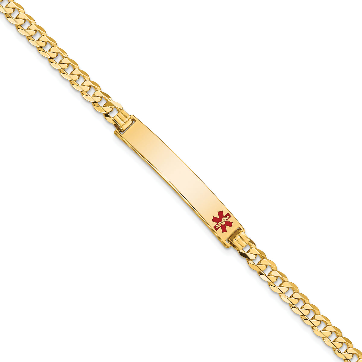 14K Medical Red Enamel Flat Curb Link ID Bracelet