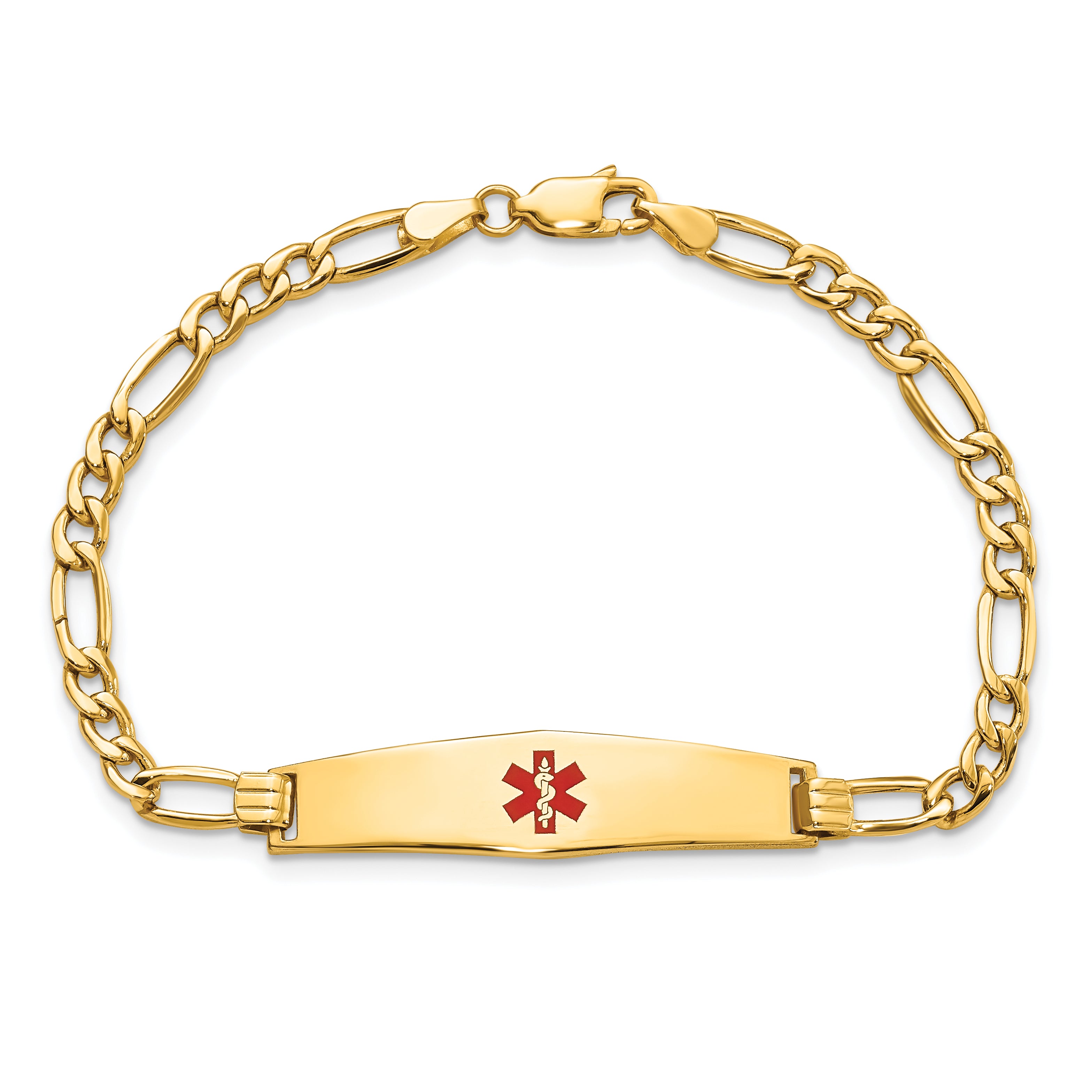 14K Semi-solid Medical Soft Diamond Shape Red Enamel Figaro ID Bracelet