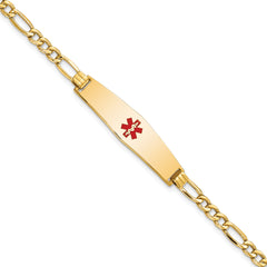 14K Semi-Solid Medical Soft Diamond Shape Red Enamel Figaro ID Bracelet