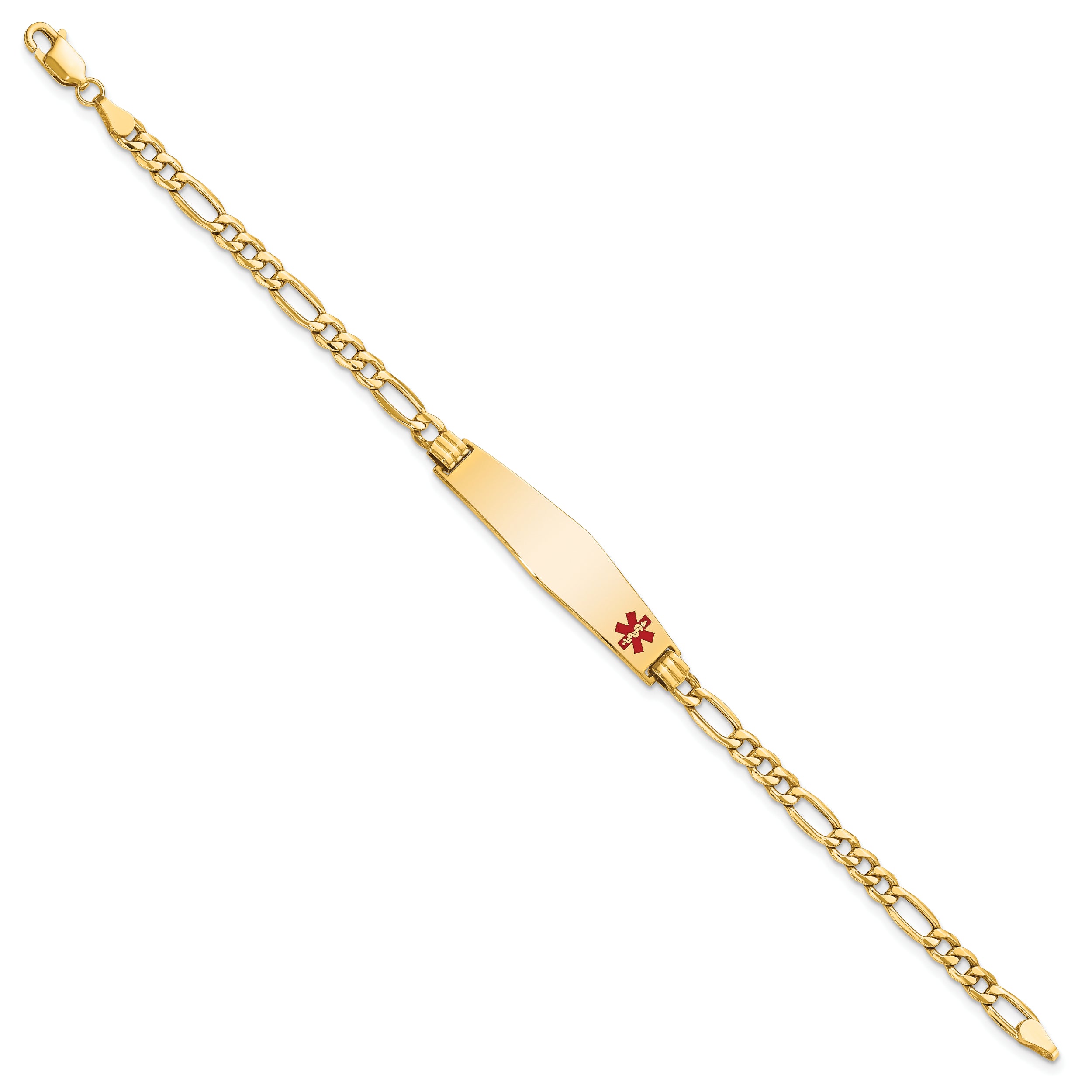 14K Semi-solid Medical Soft Diamond Shape Red Enamel Figaro ID Bracelet