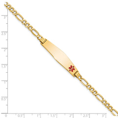 14K Semi-solid Medical Soft Diamond Shape Red Enamel Figaro ID Bracelet