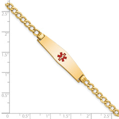 14K Semi-solid Medical Soft Diamond Shape Red Enamel Curb Link ID Bracelet