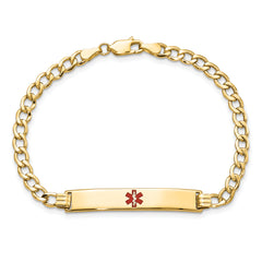 14K Semi-Solid Medical Polished Red Enamel Curb ID Bracelet