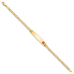 14K Semi-solid Medical Soft Diamond Shape Red Enamel Curb Link ID Bracelet