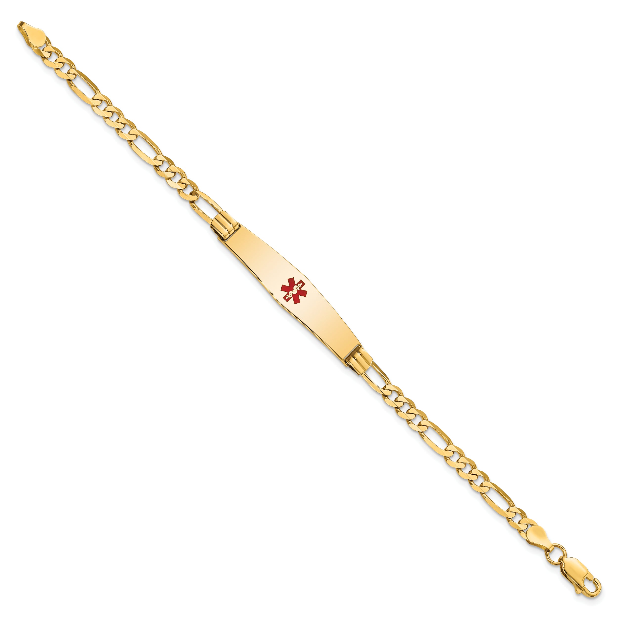 14K Medical Soft Diamond Shape Red Enamel Figaro ID Bracelet