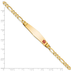 14K Medical Soft Diamond Shape Red Enamel Figaro ID Bracelet