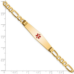 14K Medical Soft Diamond Shape Red Enamel Flat Figaro Link ID Bracelet