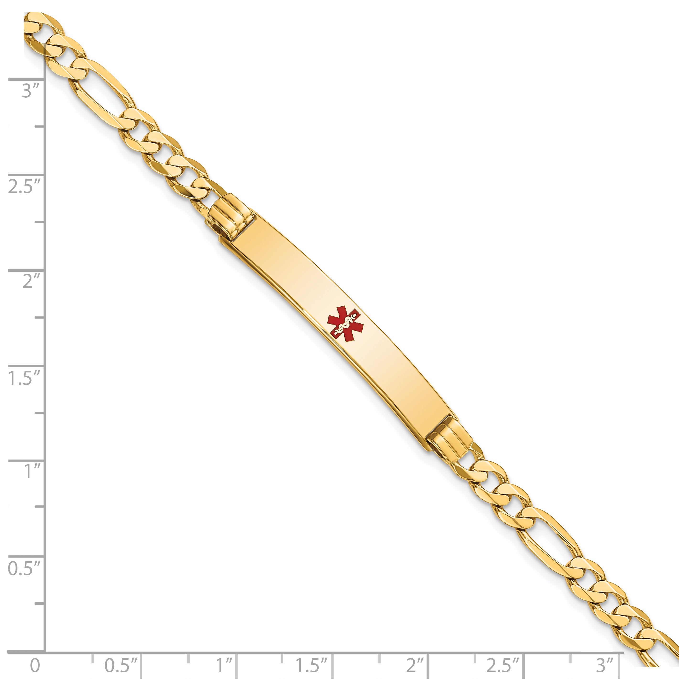 14K Medical Red Enamel Flat Figaro Link ID Bracelet