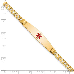 14K Medical Soft Diamond Shape Red Enamel Curb Link ID Bracelet