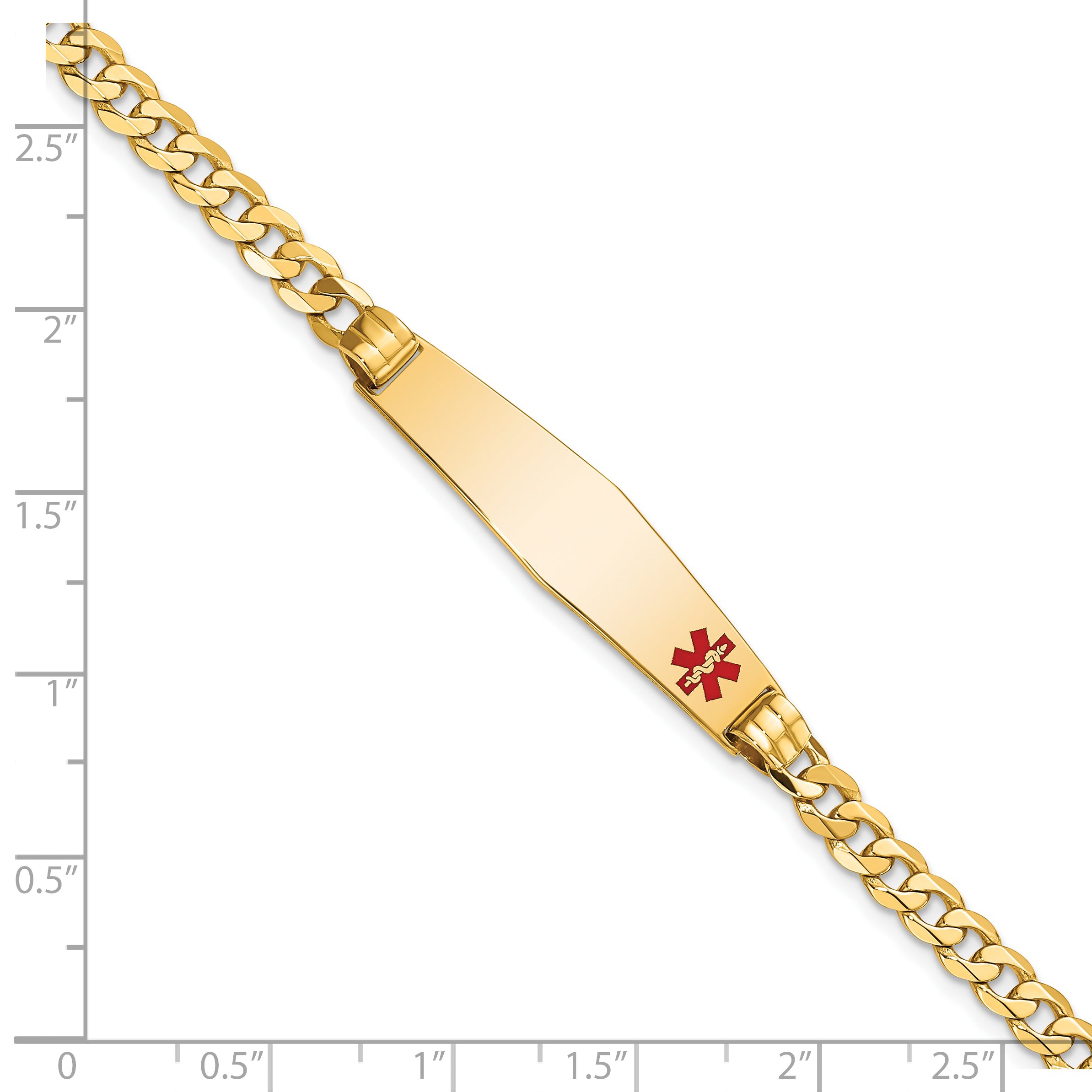 14K Medical Soft Diamond Shape Red Enamel Curb Link ID Bracelet