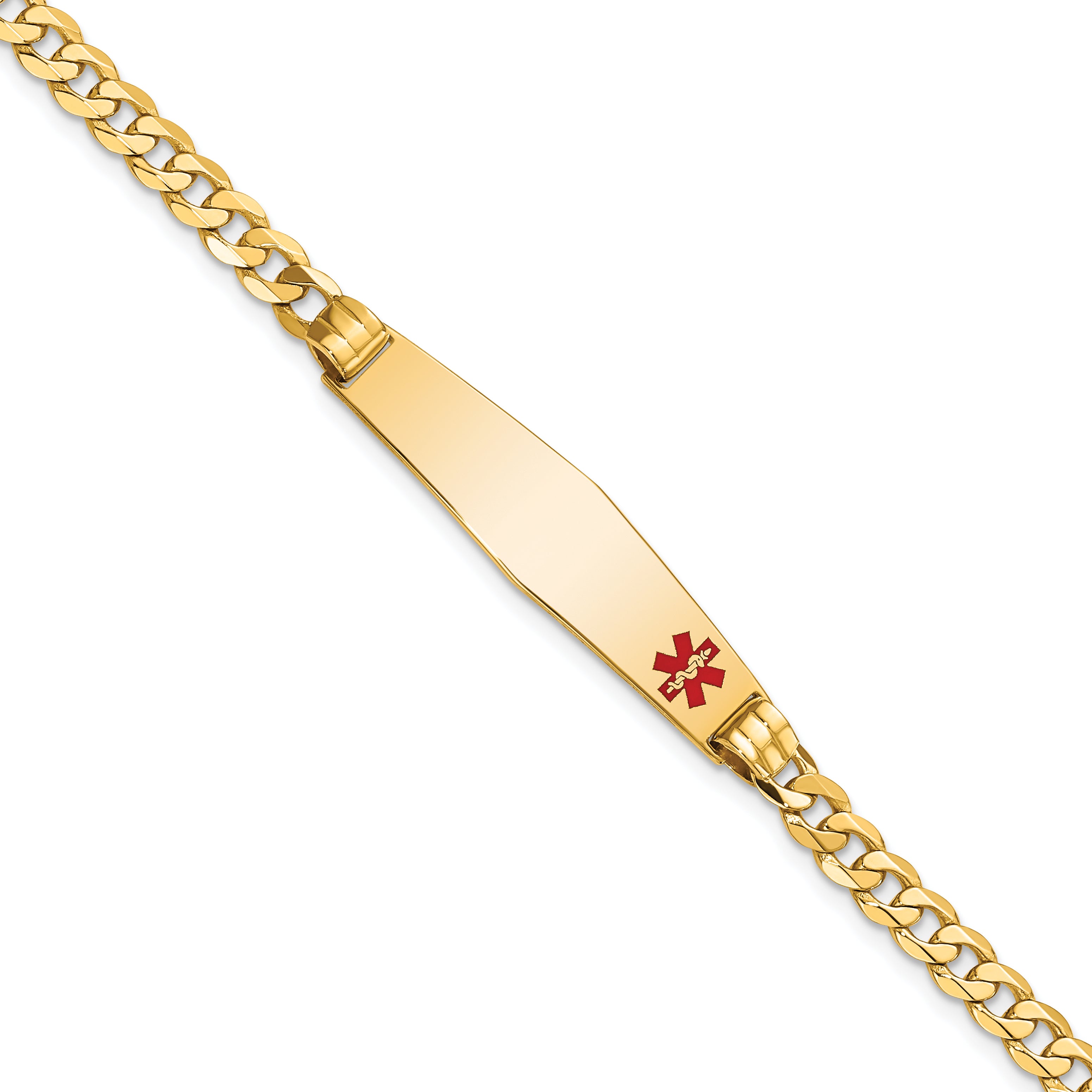 14K Medical Soft Diamond Shape Red Enamel Curb Link ID Bracelet