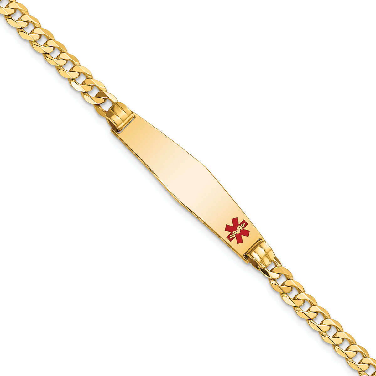 14K Medical Soft Diamond Shape Red Enamel Curb Link ID Bracelet