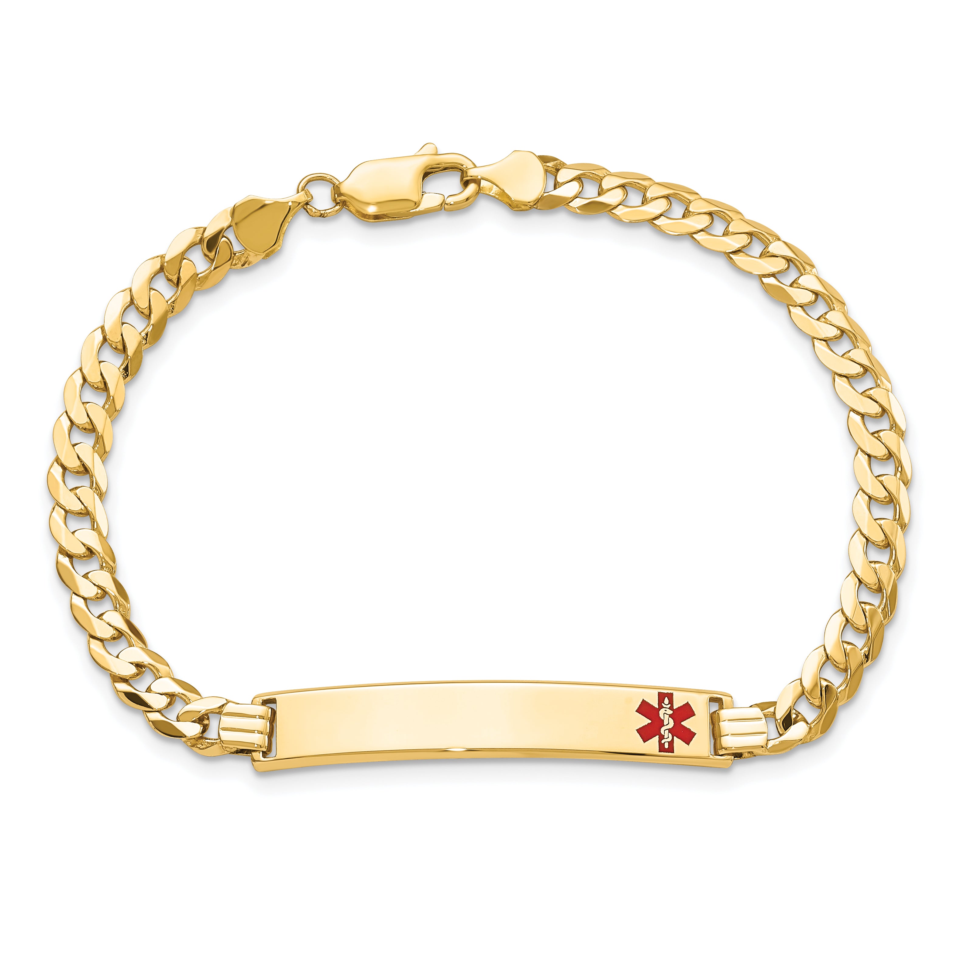 14K Medical Red Enamel Curb Link ID Bracelet