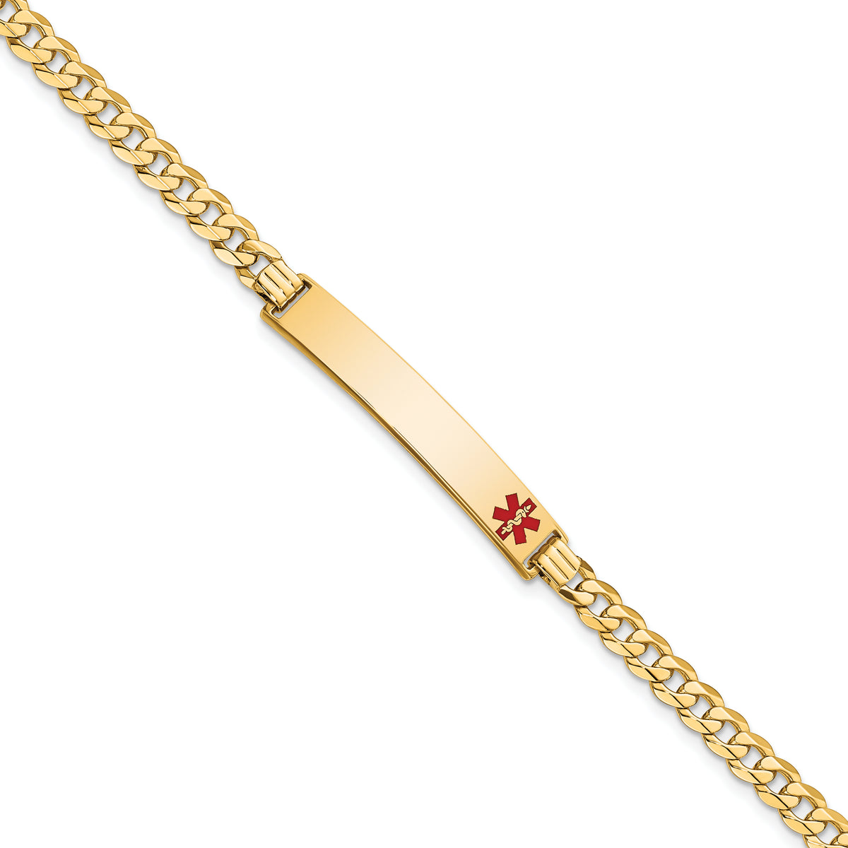 14K Medical Red Enamel Curb Link ID Bracelet