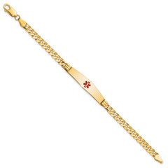 14K Medical Soft Diamond Shape Red Enamel Curb Link ID Bracelet