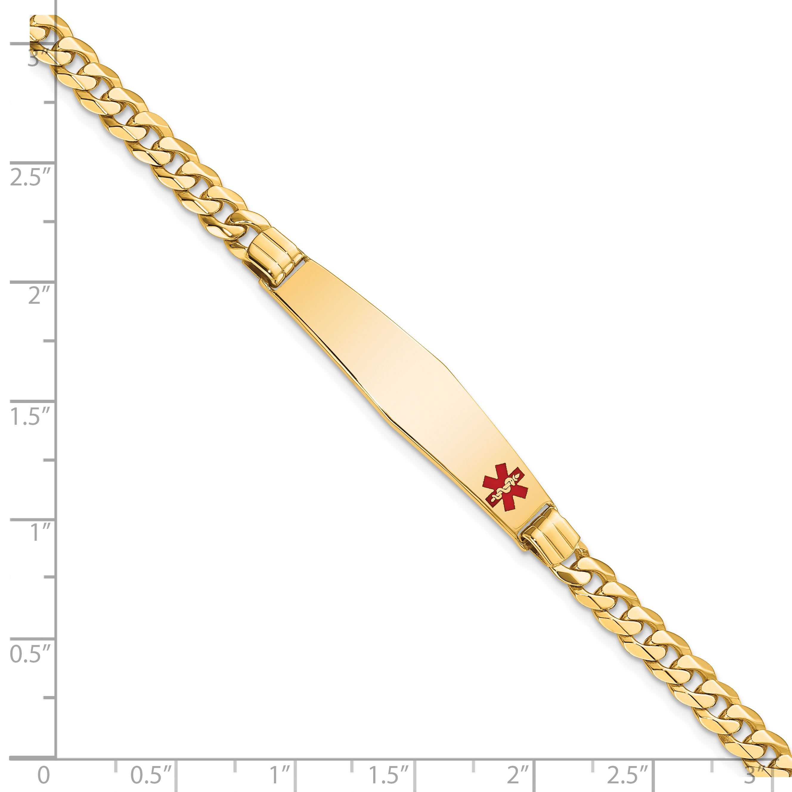 14K Medical Soft Diamond Shape Red Enamel Curb Link ID Bracelet