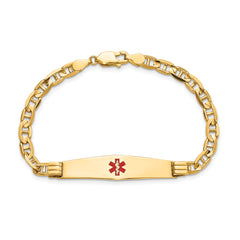 14K Medical Soft Diamond Shape Red Enamel Anchor Link ID Bracelet