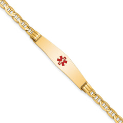 14K Medical Soft Diamond Shape Red Enamel Anchor Link ID Bracelet