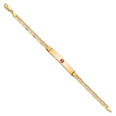 14K Medical Red Enamel Anchor Link ID Bracelet