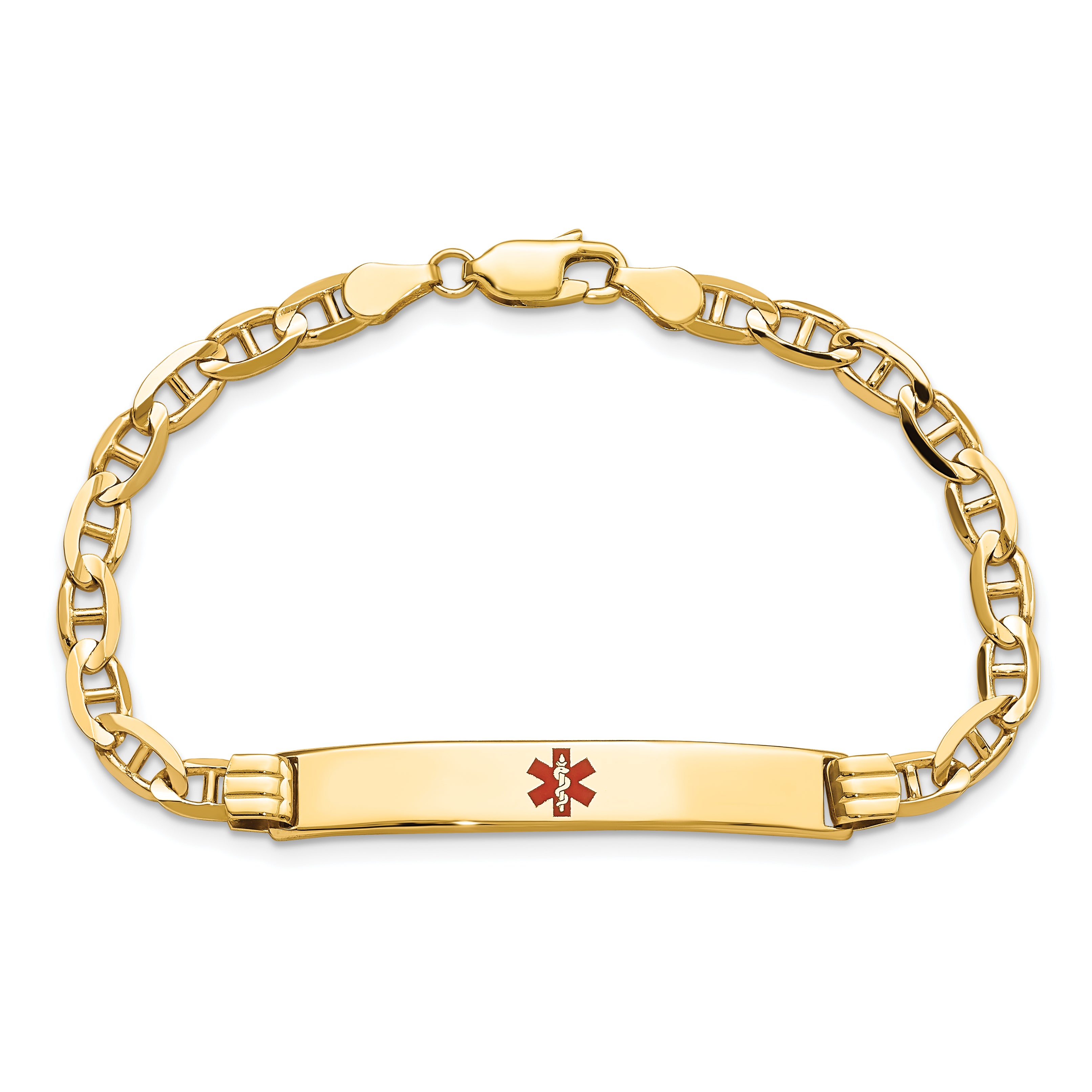 14K Medical Red Enamel Anchor Link ID Bracelet