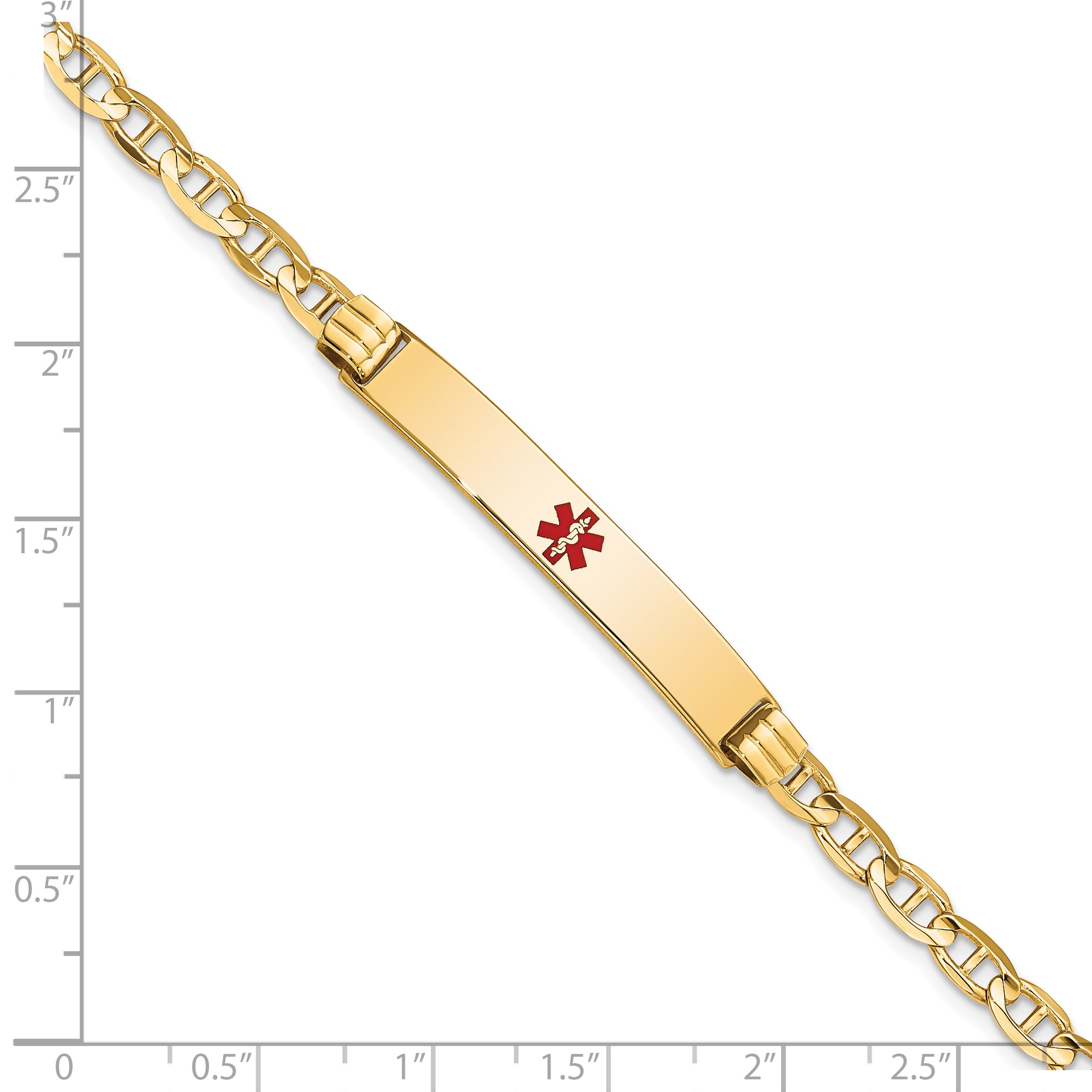 14K Medical Red Enamel Anchor Link ID Bracelet