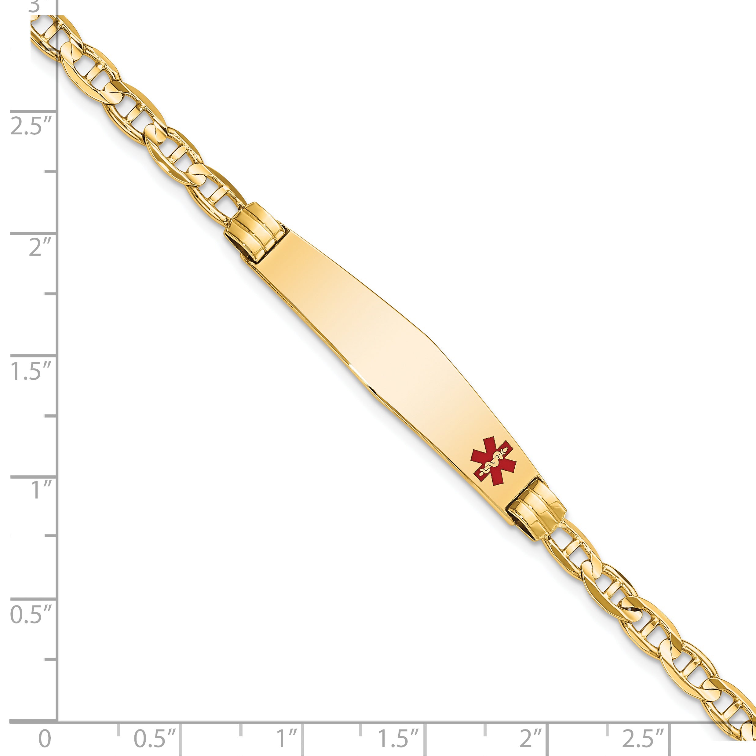 14K Medical Soft Diamond Shape Red Enamel Anchor Link ID Bracelet