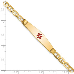 14K Medical Soft Diamond Shape Red Enamel Anchor ID Bracelet