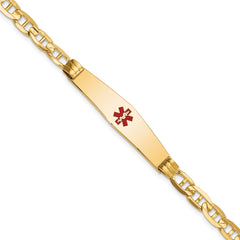 14K Medical Soft Diamond Shape Red Enamel Anchor ID Bracelet