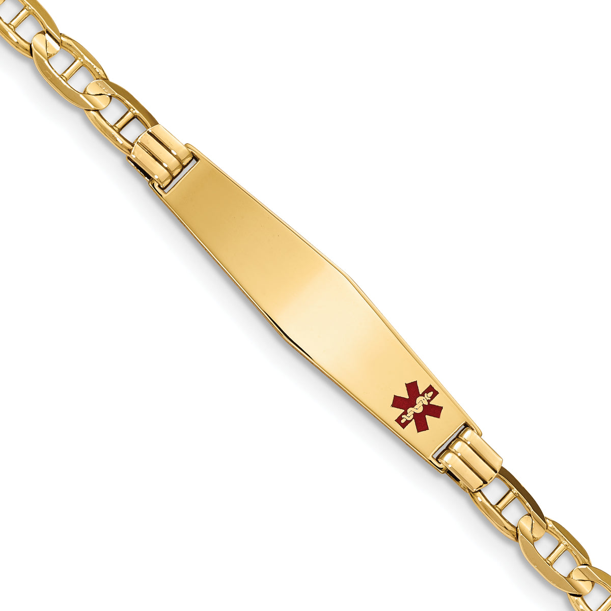 14K Medical Soft Diamond Shape Red Enamel Anchor ID Bracelet