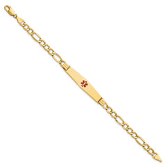 14K Semi-Solid Medical Soft Diamond Shape Red Enamel Figaro ID Bracelet