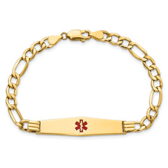 14K Semi-Solid Medical Soft Diamond Shape Red Enamel Figaro ID Bracelet