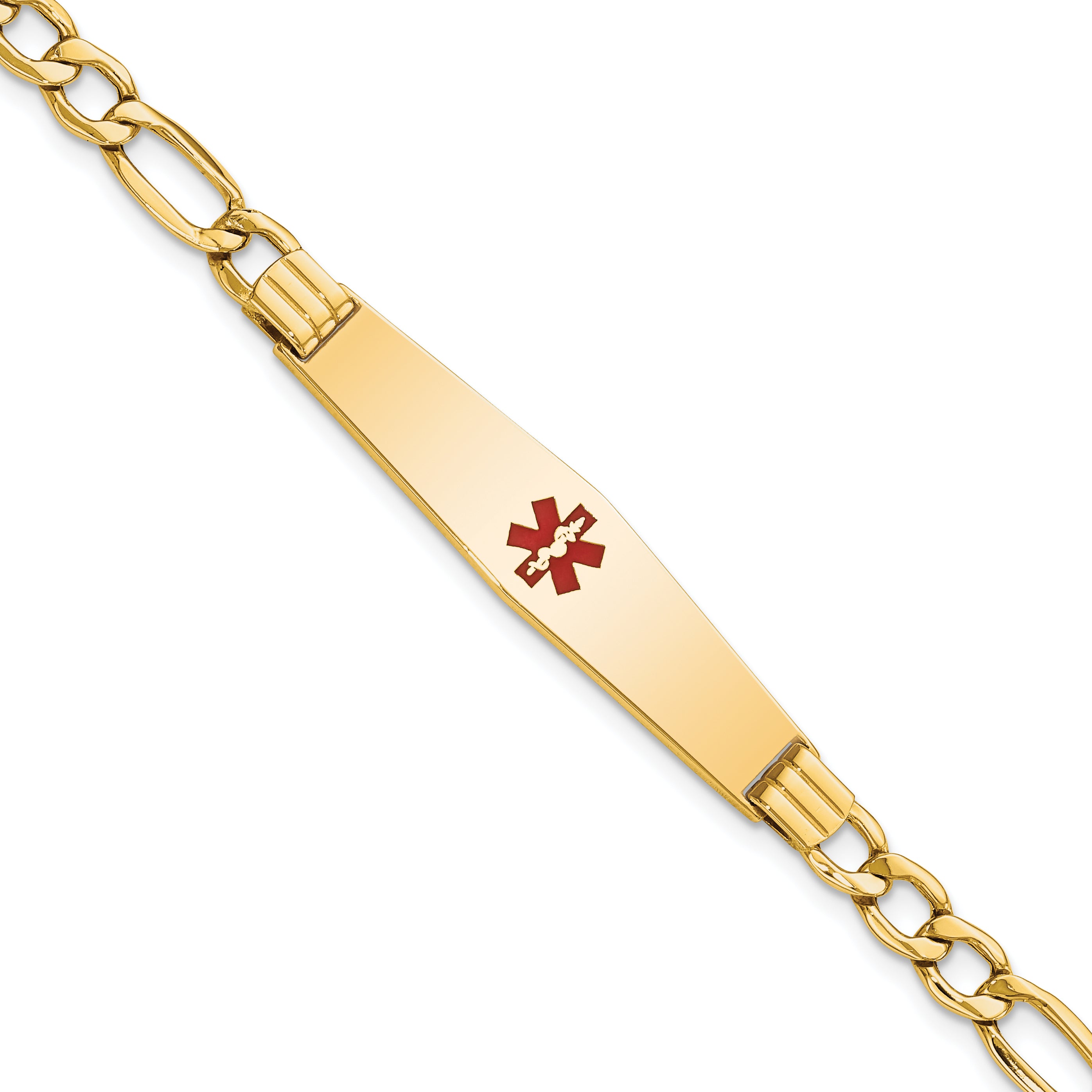 14K Semi-Solid Medical Soft Diamond Shape Red Enamel Figaro ID Bracelet