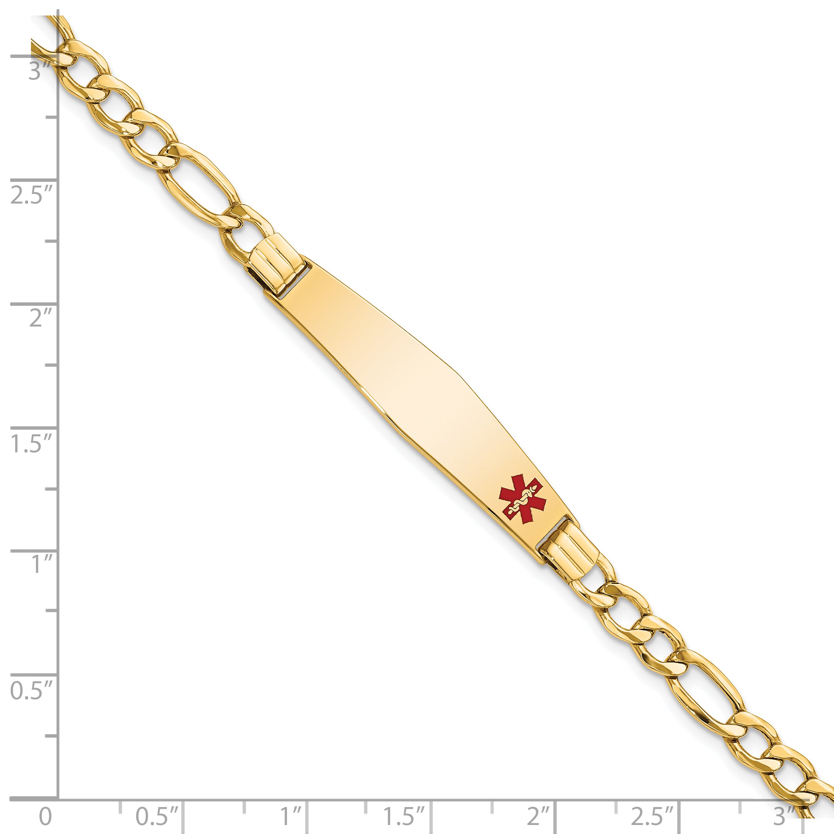 14K Semi-Solid Medical Soft Diamond Shape Red Enamel Figaro ID Bracelet