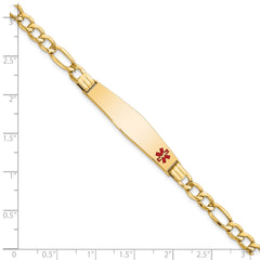 14K Semi-Solid Medical Soft Diamond Shape Red Enamel Figaro ID Bracelet