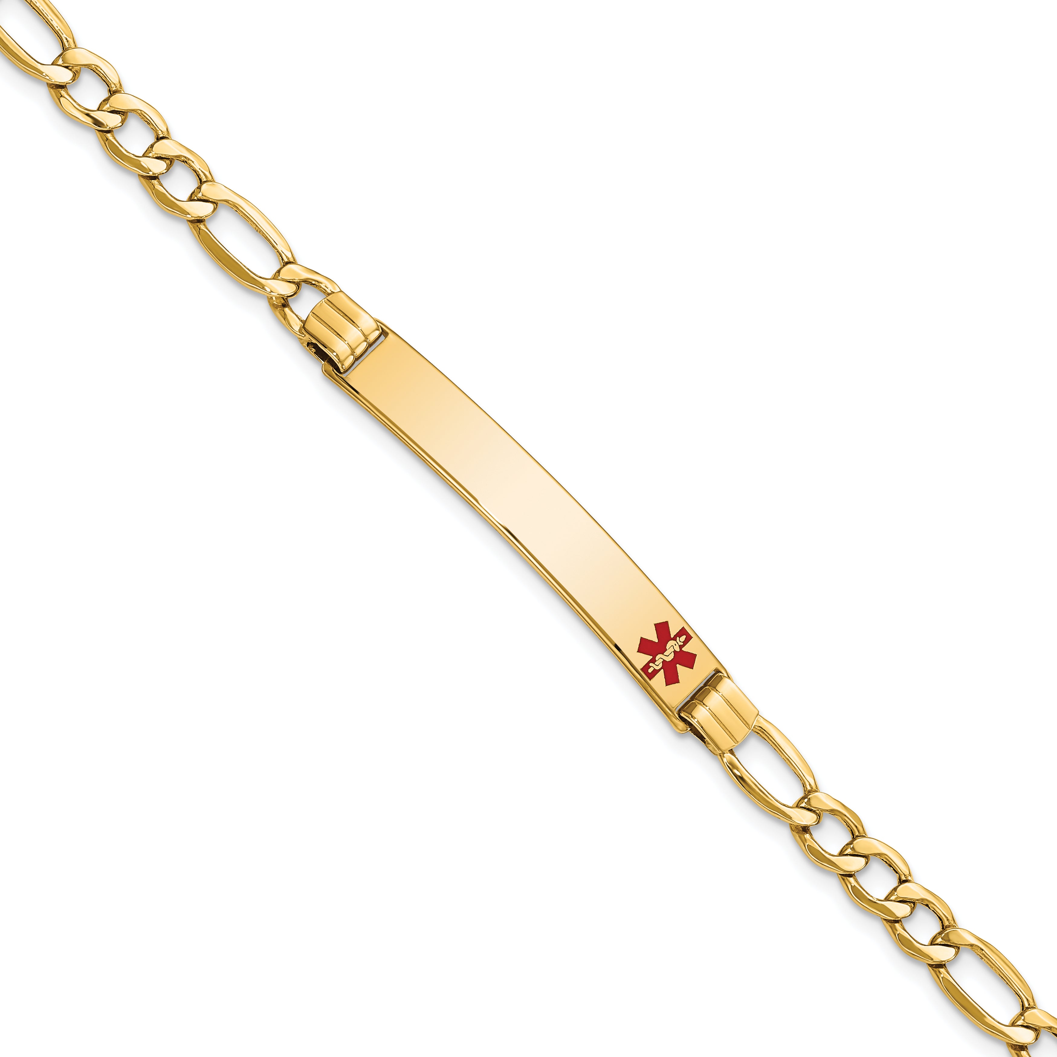 14K Semi-Solid Medical Polished Red Enamel Figaro ID Bracelet