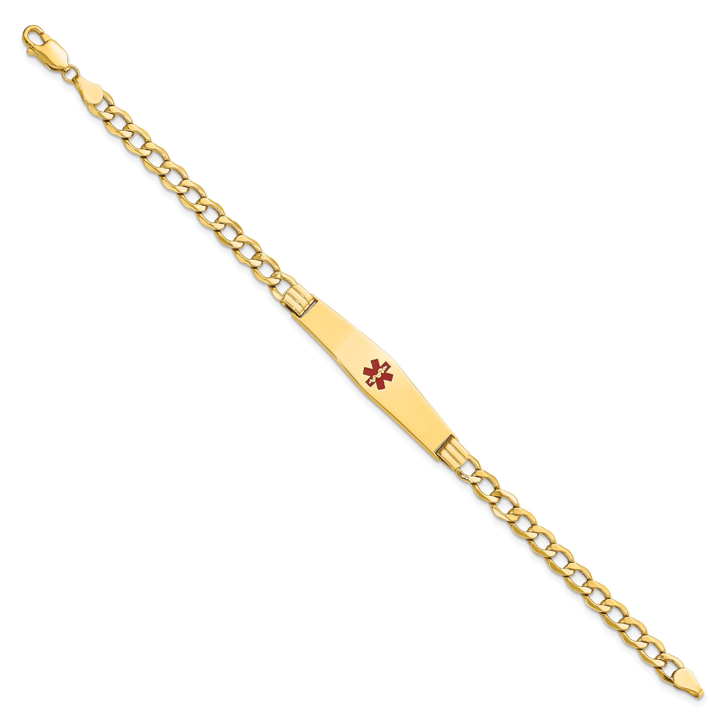 14K Semi-Solid Medical Soft Diamond Shape Red Enamel Curb ID Bracelet