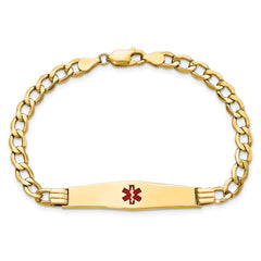 14K Semi-Solid Medical Soft Diamond Shape Red Enamel Curb ID Bracelet