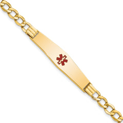 14K Semi-Solid Medical Soft Diamond Shape Red Enamel Curb ID Bracelet