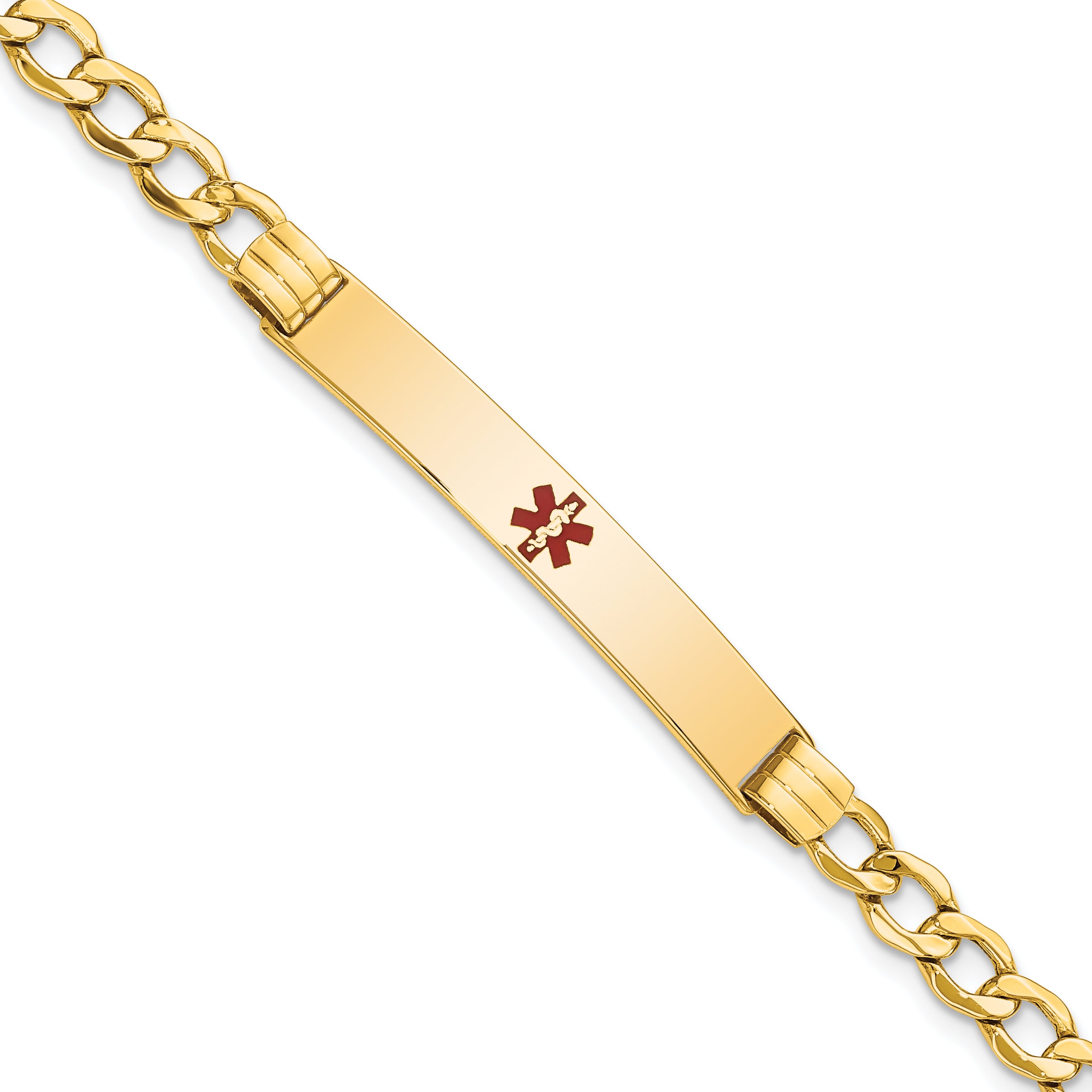 14K Semi-Solid Medical Polished Red Enamel Cuban ID Bracelet