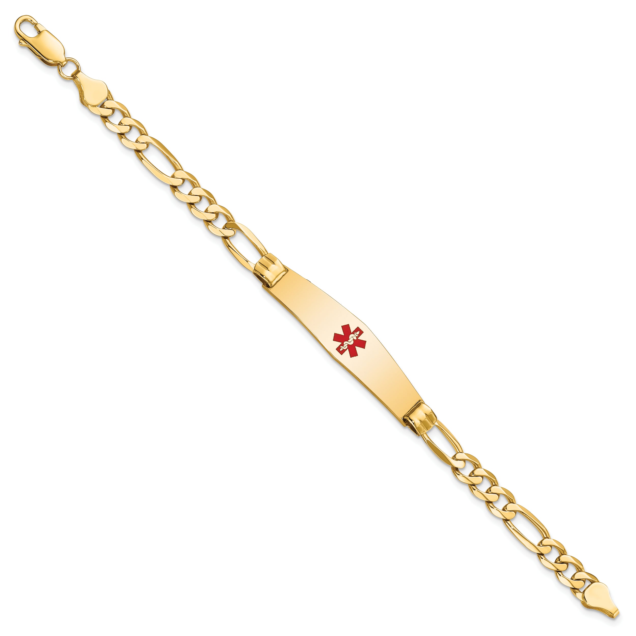 14K Medical Soft Diamond Shape Red Enamel Figaro ID Bracelet